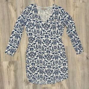 SuperTrash ST Studio Long Sleeve Blue White pattern Sheath Mini Dress Size M